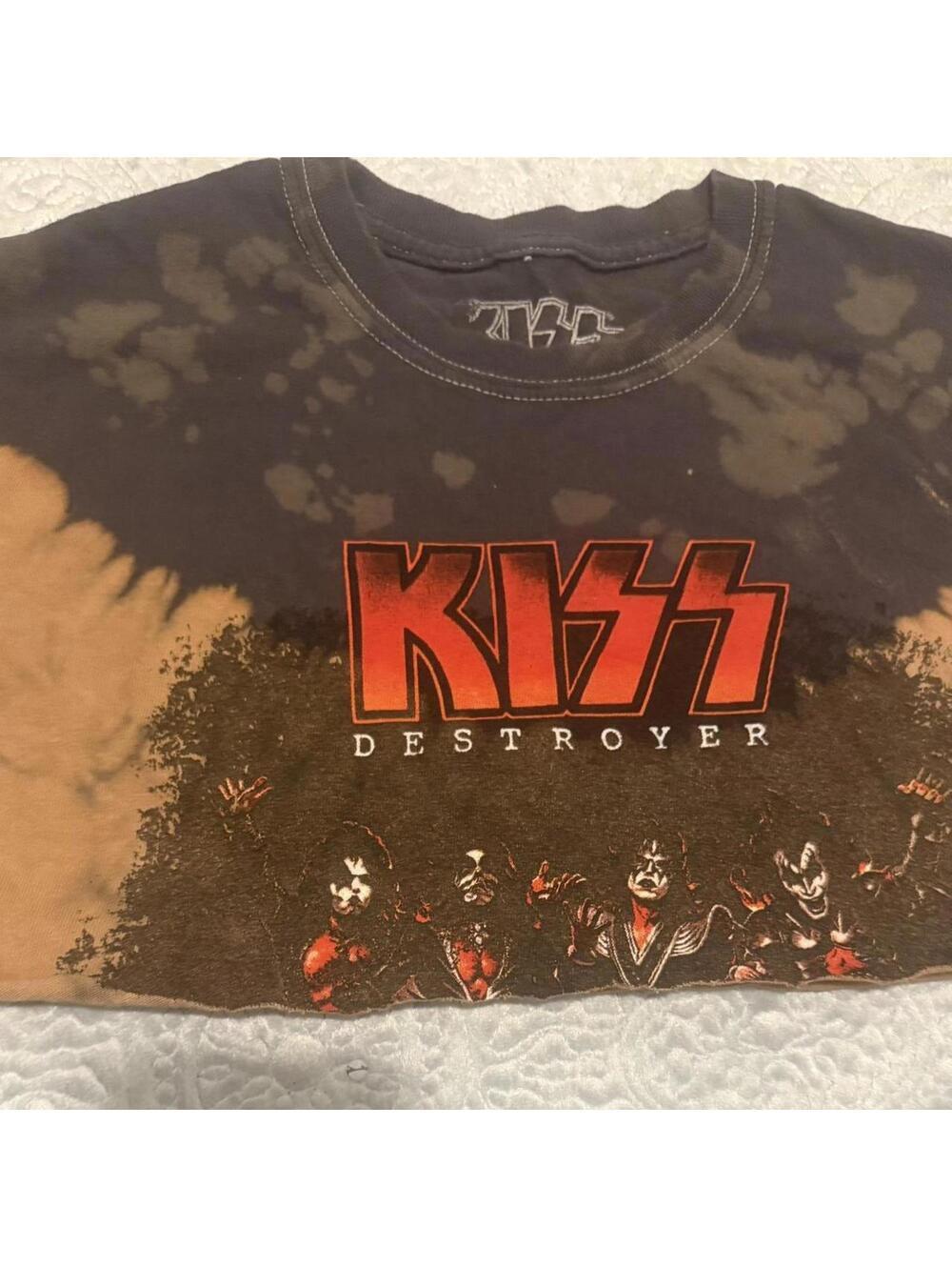 Vintage Vibes KISS destroyer bleached cropped band tee